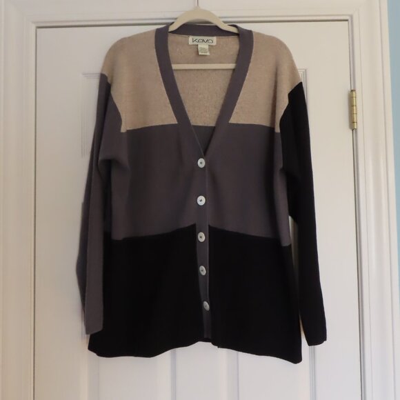 Silk Cashmere KEVO Colorblock Button Front Cardigan Sweater Size Large Cozy - Picture 1 of 10
